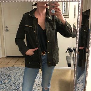 H&M DARK green and gold denim military jacket